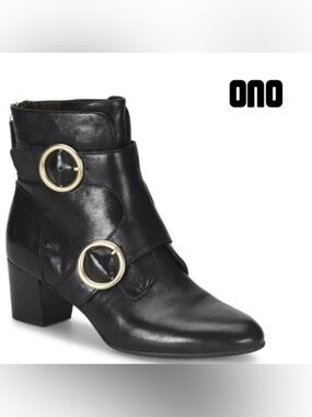 ONO Sz 8 Melker Double Buckle Ankle Black Leather Booties Excellent Condition